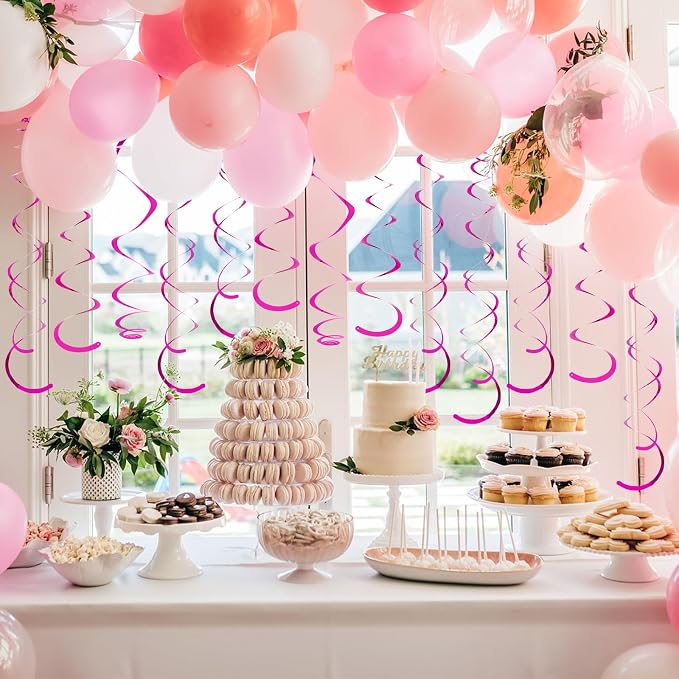 24 PCS Hot Pink Hanging Swirl, Fuschia Sparkle Ceiling Hanging Decorations - Image 4