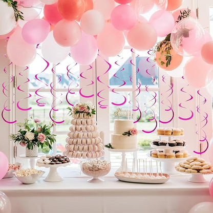 24 PCS Hot Pink Hanging Swirl, Fuschia Sparkle Ceiling Hanging Decorations - Image 4