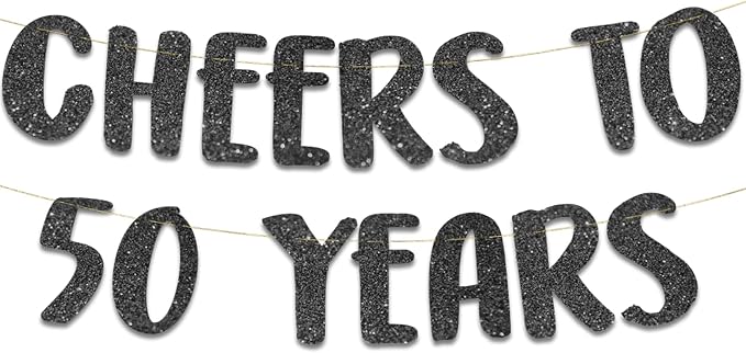 Pre-Strung Cheers to 50 Years Black Glitter Banner by SterlingJamesCo