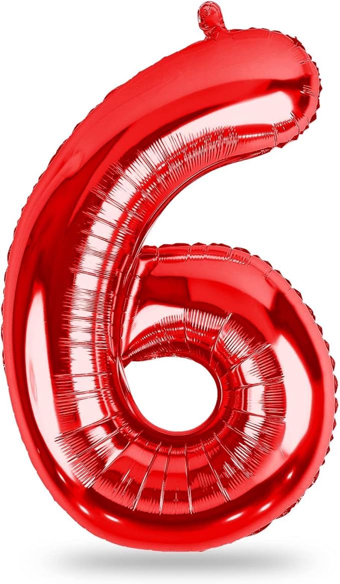 40 Inch Red Large Numbers Balloons 6, Self Inflating Digit 6 Helium Balloons by Lingqiang