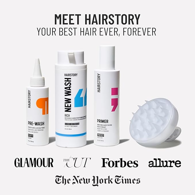 Hairstory New Wash Rich Refill, Ultra-Moisturizing Cleansing Cream for Dry & Thick Hair, Detergent Free Shampoo & Conditioner Alternative, Restores Softness & Shine, 8oz