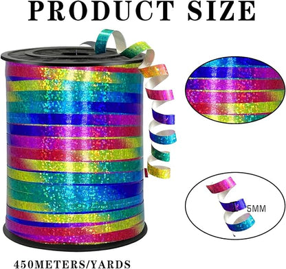 500 Yards Rainbow Laser Curling Ribbon, 1/5" Holographic Curly Ribbons - Image 2