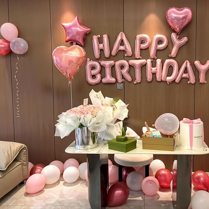 Happy Birthday Balloon Banner, 16 Inch Light Pink Mylar Foil Letter Balloons - Image 7