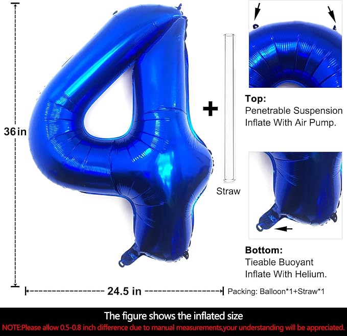 Lovoir 40 Inch Navy Blue Number 4 Balloon Large Size Jumbo Digit Mylar Foil - Image 2