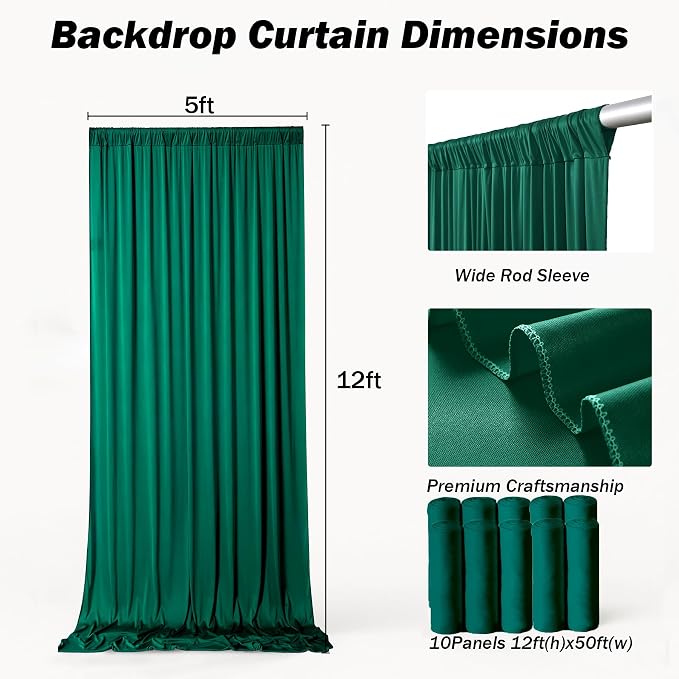 50ft×12ft Forest Green Backdrop Curtains - Image 5