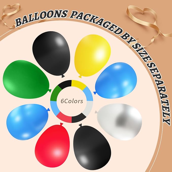 412Pcs Red Blue Yellow Green Black Balloon Arch Garland Kit, 18 12 10 5 Inch - Image 4
