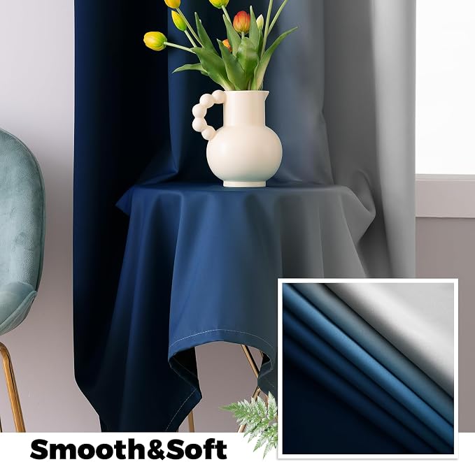 Yakamok 100% Blackout Curtains Ombre Blue Curtains - Image 5