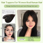 Hair Toppers for Women Real Human Hair, 360°3D Bangs Clip Human Toppers for Women with Thinning hair Realistic Scalp Line (Medium Brown, 3D Side Bangs (11 * 7))