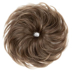 SARLA Messy Hair Bun Hair Pieces Curly Synthetic Updo Fake Scrunchies Ponytail Extension for Women Brunette and Ash Blonde Tips 1PCS
