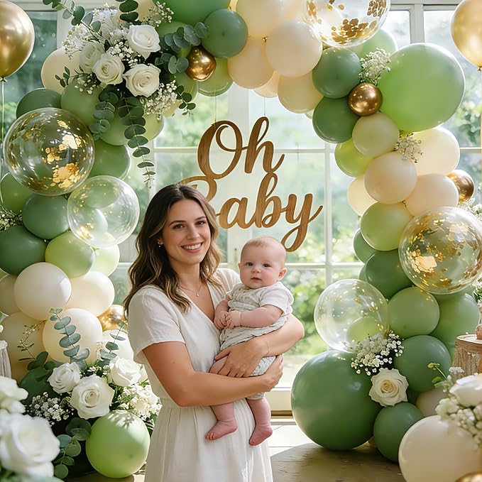 Sage Green Gold Balloons 50 Pcs 12 Inch | Boho Jungle Safari Baby Shower - Image 2