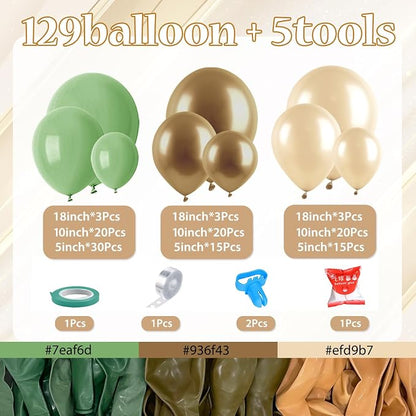134Pcs Sage Green Tan Balloon Arch Kit, - Image 5