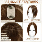Amchoice Hair Toppers for Women Real Human Hair, Bangs Hair Clip 360° 3D Cover Bangs, Human Hair Toppers for Women Daily(Light Brown, 3D Side Bangss (5 * 9))