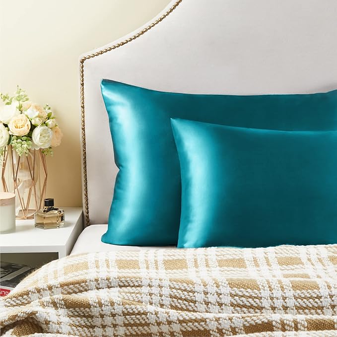 BEDELITE Satin Pillowcase for Hair and Skin, Super Soft Similar to Silk Pillow Cases 4 Pack with Envelope Closure, Cooling Pillowcases for Women Men (20"x36" King Size, Teal)