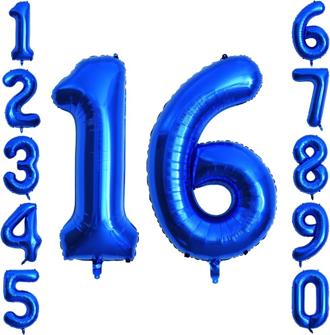 Navy Blue Number 16 Balloon 40 Inch, Shiny Foil Sweet 16 Party Supplies | Deep by Unknown