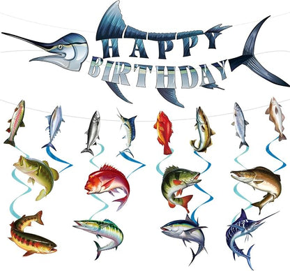 Fishing Birthday Party Banners Hanging Swirls Decorations 10PCS | Fishing Party by InIsaJace