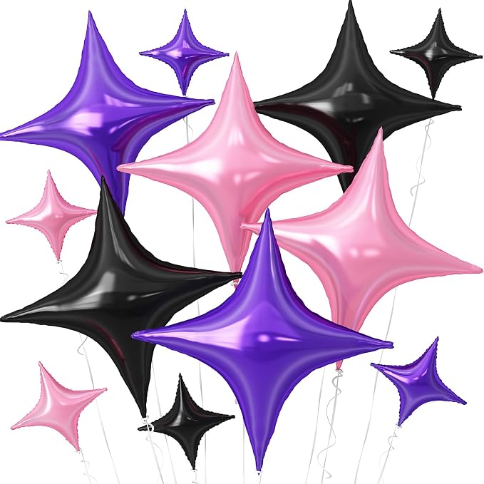 Black Purple Pink Star Balloons, 26Inch and 10Inch Black Purple Quadrangle by Adorely