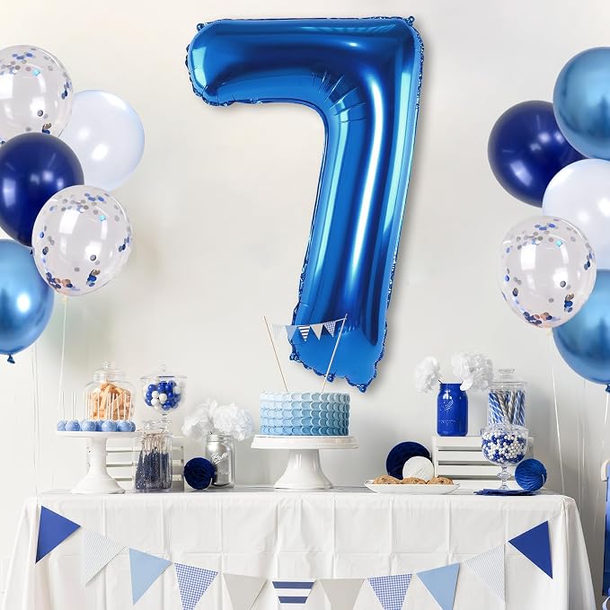 7 Balloon Number Dark Blue, Big Number 7 Mylar Balloon Pastel Navy Blue - Image 5