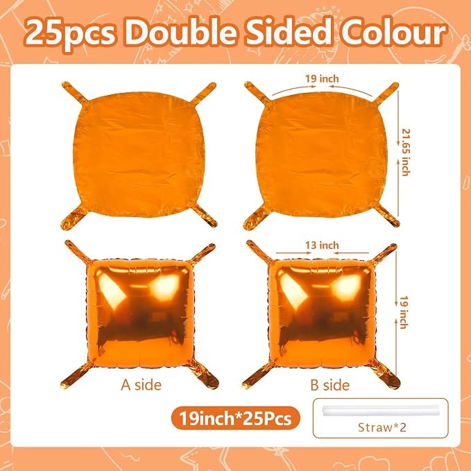 NISOCY 25PCS Metallic Orange Square Foil Balloons Wall Backdrop | Double Sided - Image 2