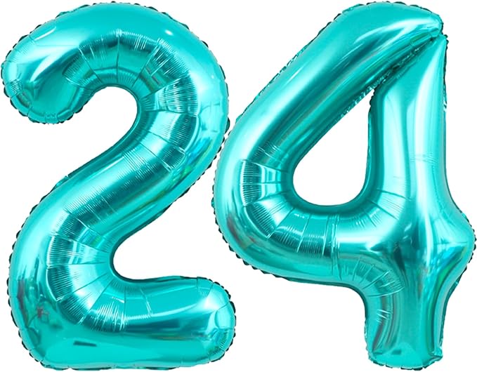 40 Inch Big Teal Blue Number 24 Foil 0-9 Mylar Helium Balloons | Large Digital by SULALABOO