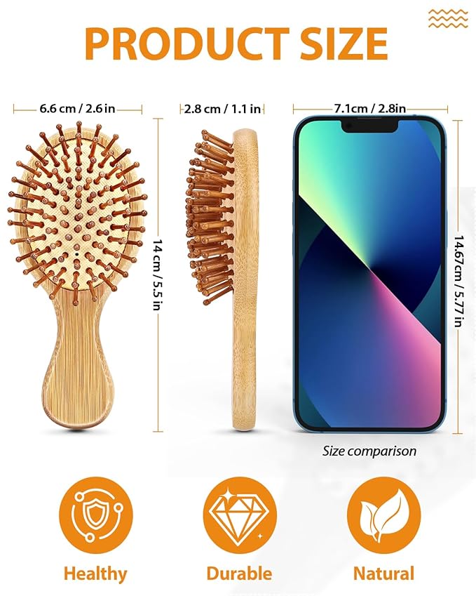 Pack of 2 Hair Brush with Natural Boar Bristles, Massages Scalp Anti-Static Hair Detangle for All Types, Lightweight(MINI)