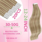 YoungSee Tape in Hair Extensions Human Hair Blonde Highlight Tape ins Human Hair Extensions Golden Blonde Invisible Tape-in Extensions for Short Hair 12 Inch 20pcs 30g