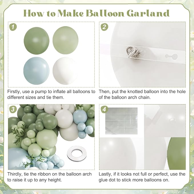 Sage Green Blue Pastel Balloon Arch Kit - Image 4