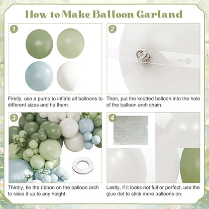 Sage Green Blue Pastel Balloon Arch Kit - Image 4