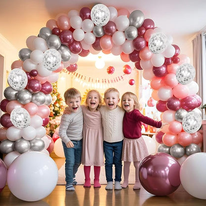 Pink Winter Wonderland Balloons, Metallic pink Silver and Snow Balloon - Image 7