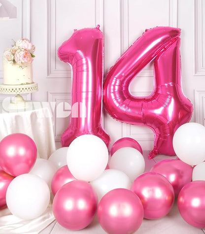 SUWEN 40 Inch Hot Pink Large 14 Number Balloons Big Foil Helium Number Balloons - Image 2
