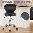 Set of 2 PVC Faux Leather Rolling Swivel Salon Stool Chair with Wheel Back Lumbar Support Seat Height 22 in Diameter 15 Inch Adjustable Hydraulic Chair for Beauty Barber Manicure Lash 2 Pack