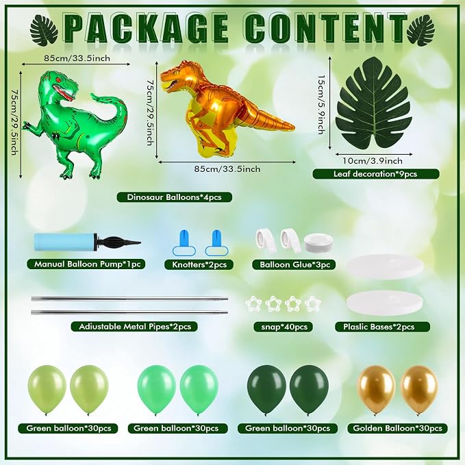 2 Sets Dinosaur Balloon Column Stand Kits Adjustable Green Gold Balloons Column - Image 3