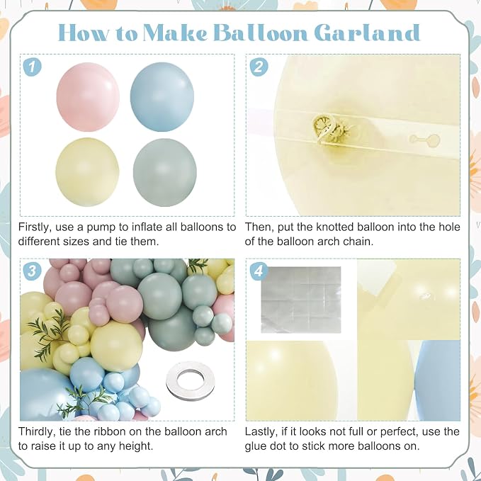 Pink Blue Yellow Pastel Balloon Arch Kit - Image 4