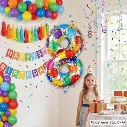 Rainbow Number 8 Balloon 40 Inch, Large Neon Mylar Foil Number - Image 6