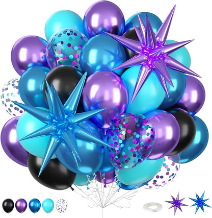 Galaxy Outer Space Balloons, 12 Inch Metallic Blue Purple Balloons by FunHot