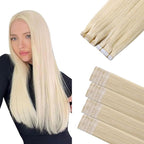 Sindra Invisi Edge Tape in Extensions Human Hair, Platinum Blonde Invisible Seamless Extensions Real Human Hair 20 Inch 55g 20pcs Injected Tape ins
