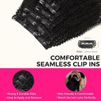 Lashey Seamless Clip in Hair Extensions Human Hair 110g 7pcs Afro Kinky Curly Human Hair Clip in Extensions 24 Inch Natural Black Hair Extensions Real Human Hair