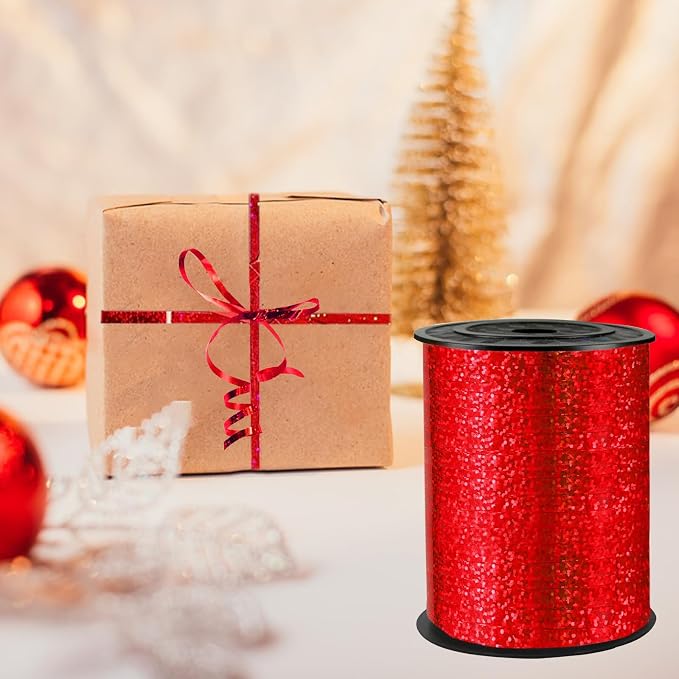 500 Yards Red Glitter Curling Ribbon, 1/5" Wide - Image 5