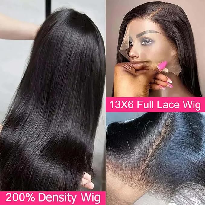 Lemoda 13x6 Full Lace Frontal Wig 180% Density Straight Lace Front Wigs Human Hair HD Transparent Lace Glueless Wig Pre Plucked 15A Brazilian Virgin Human Hair Wigs for Women 18 Inch