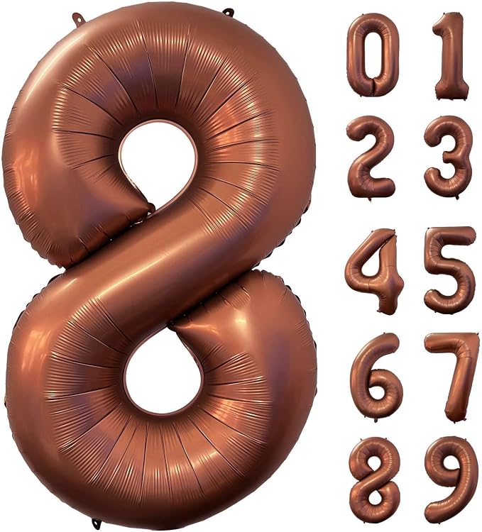 40 Inch Coffee Brown Number 8 Balloon Large Size Jumbo Digit Mylar Foil Retro by Lovoir