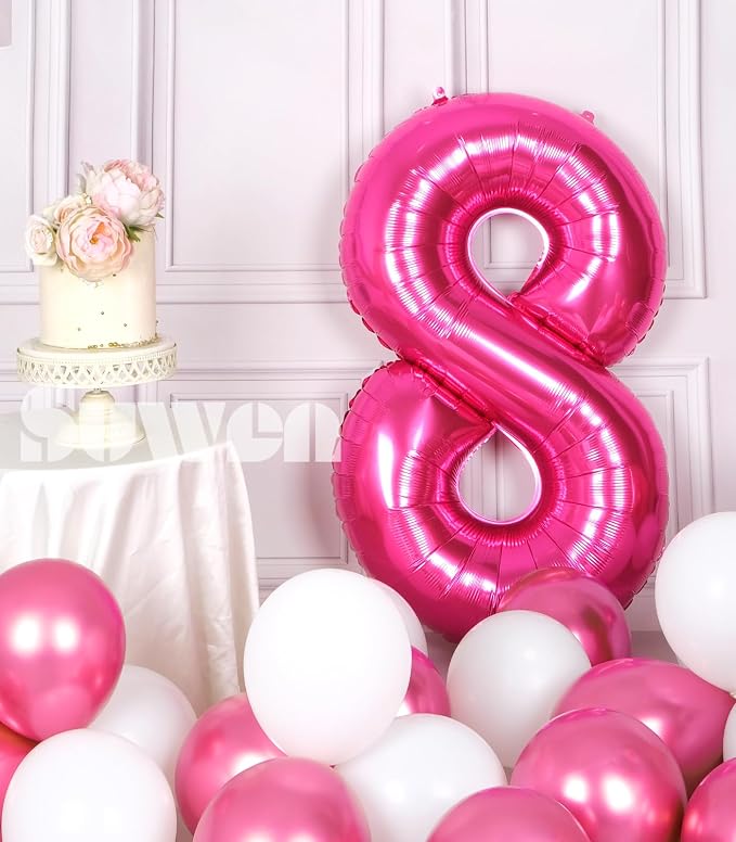SUWEN 40 Inch Hot Pink Large 8 Number Balloons Big Foil Helium Number Balloons - Image 3