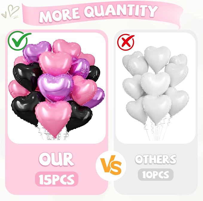 Pink Purple Black Heart Balloons - Image 3