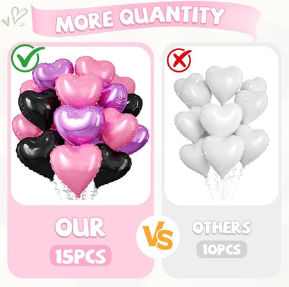 Pink Purple Black Heart Balloons - Image 3