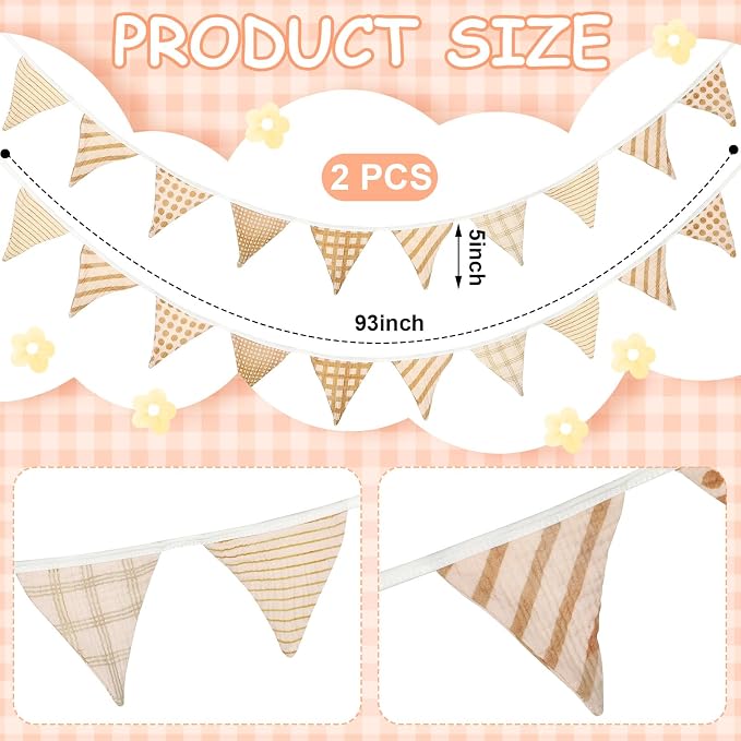 Oudain 2 Pcs Pennant Banner Flags Nursery Garland Triangle Bunting Flags - Image 2