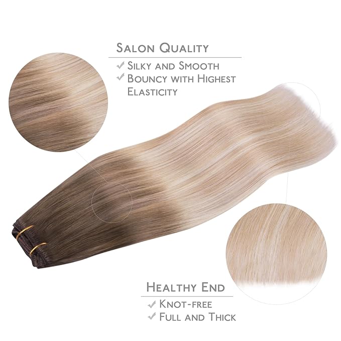 WENNALIFE Clip in Hair Extensions Real Human Hair, 16 Inch g 7pcs Balayage Sandy Brown to Platinum Blonde Remy Hair Straight Natural Extensiones De Cabello Humano Con Clip Ins
