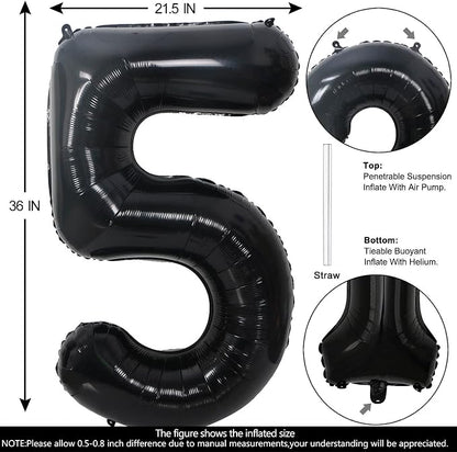 40 Inch Black Number 5 Balloons Helium Giant Black 5 Balloons - Image 2