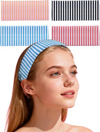 4 Pack Wide Striped Headbands for Women Non Slip Soft Cloth Fabric Headbands Hair Accessory Wear for Yoga Fashion Running Sports