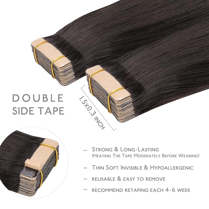 WENNALIFE Tape in Hair Extensions Human Hair, 20pcs 24 inch 50g Dark Brown to Chestnut Brown and Dirty Blonde Remy Tape Hair Extensions Real Human Hair Tape Extensions Coloured Hair Extensions