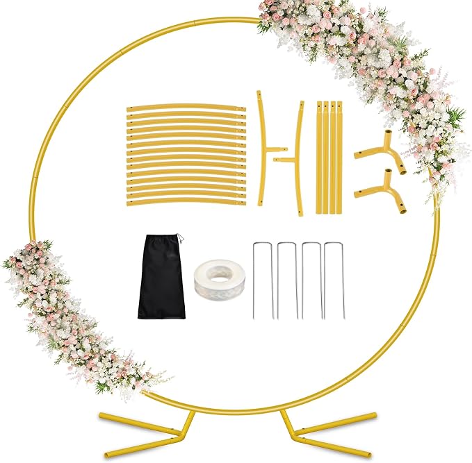 6.6FT Round Metal Arch Backdrop Stand, Metal Wedding Arches Frame | Gold Circle by DEVISEFUN