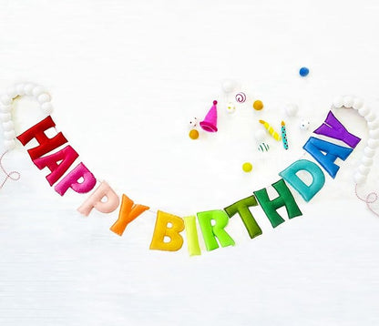 Pre-Strung Happy Birthday Banner, Felt Ball Garland HAPPY BIRTHDAY Garland | 3D by Unknown