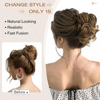 Messy Bun Hair Piece Wavy Curly Scrunchies Fluffy Donut Thick Updo Elegant Chignon Hairpieces for Women Girls, Dark Black 1.4oz